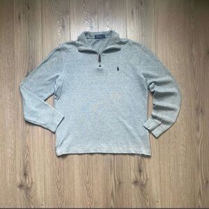 Ralph Lauren Gray Half-Zip Sweater with Leather Zip Pull